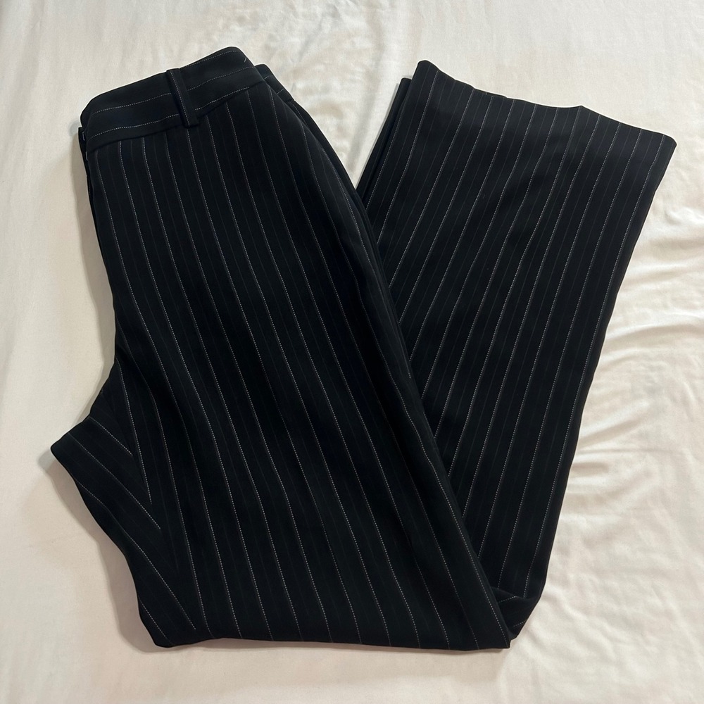 Worthington Womens Black Pinstripe Wide Leg Dress Pants Size 6 Professional